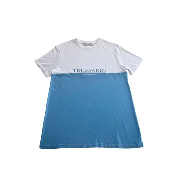 Trussardi Beachwear TwoTone Color Block TShirt Men Light Blue T-Shirts